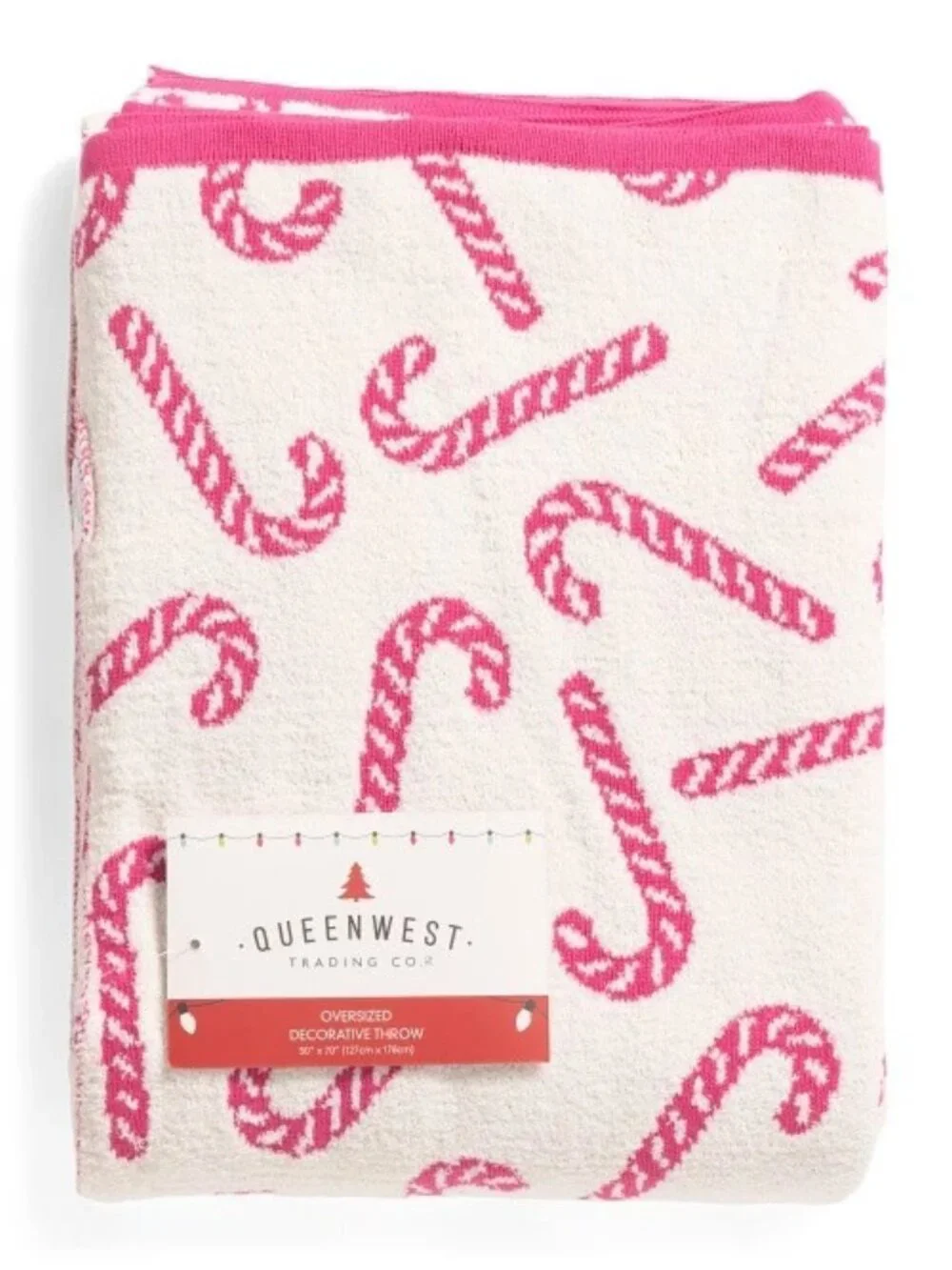 ~ Queenwest Trading Co HOT PINK CANDY CANE HAND KNITTED OVERSIZED THROW- NEW ~